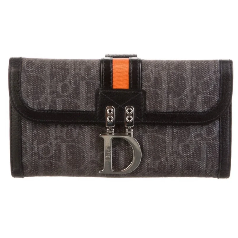 Authentic Vintage Christian Dior Canvas with Leather trim Continental Wallet